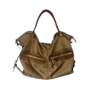 Big Buddha Tan Brown Nylon Bag Purse Handbag Vegan Leather Paisley Interior